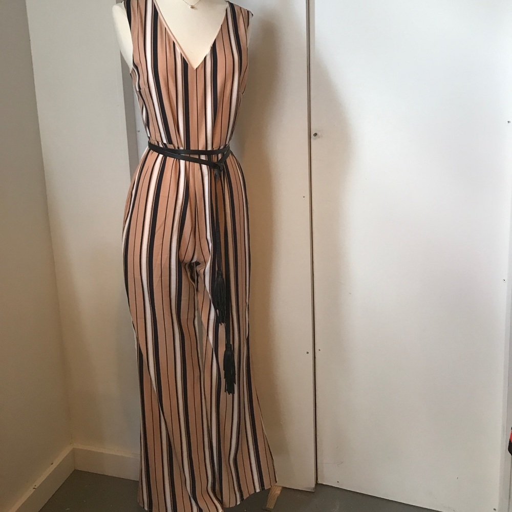 bell bottom stripes pant suit & belt