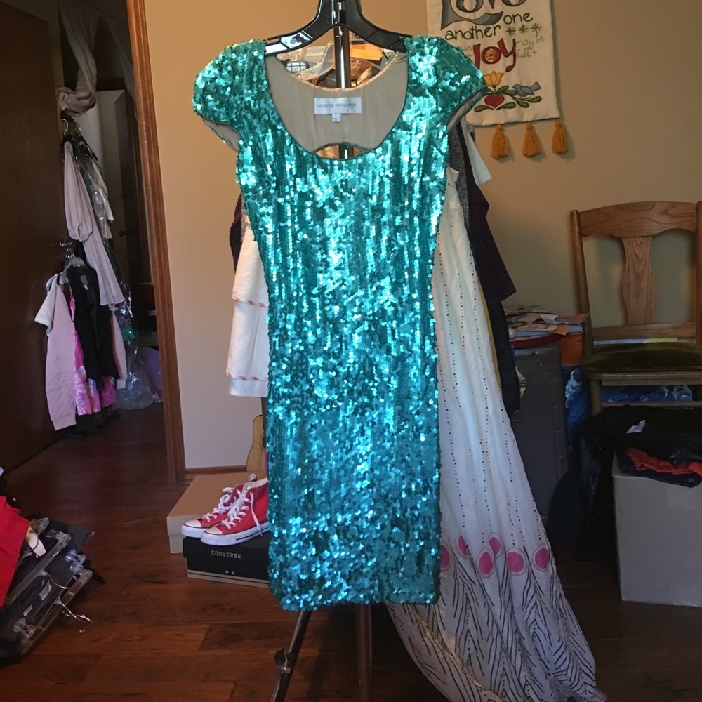 Dress the Population Teal Sequin Dress