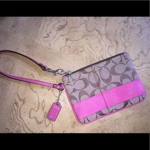 Brown and Pink Coach Wristlet