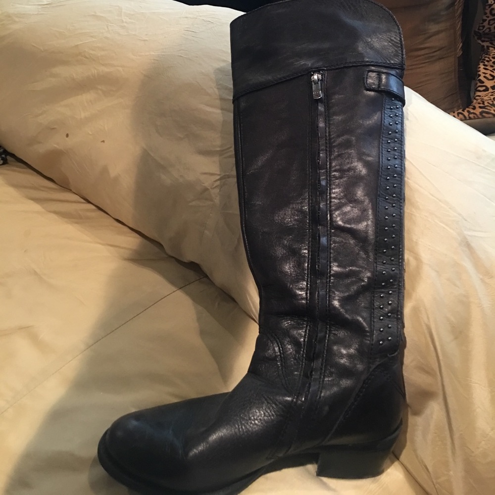 Ladies black over the knee boot w/pewter studs