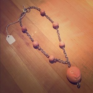 Peach and silver chain necklace