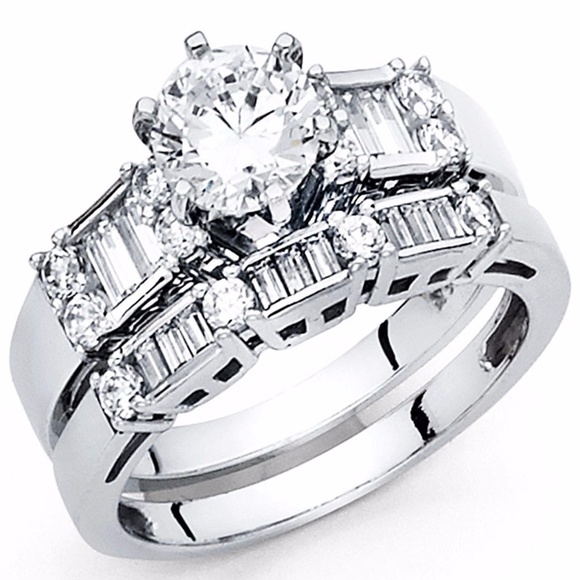 2CT Round baguette Cut Engagement Ring & band 2pc