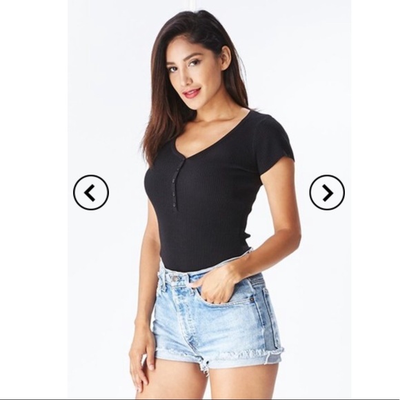 Black Button Up short sleeve Bodysuit - Picture 2 of 5