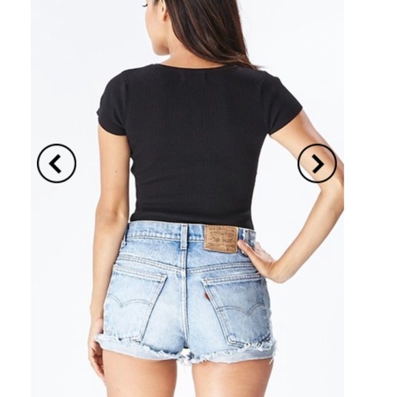 Black Button Up short sleeve Bodysuit - Picture 3 of 5