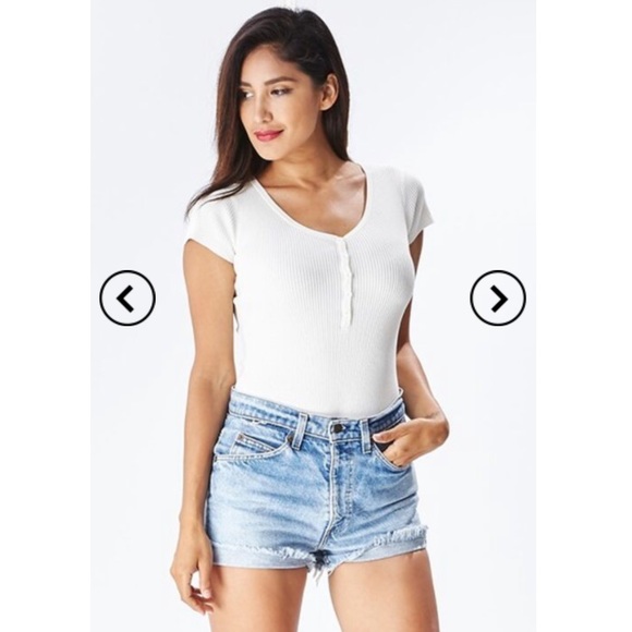 SOLD OUT- White Button Up Bodysuit - Picture 3 of 4