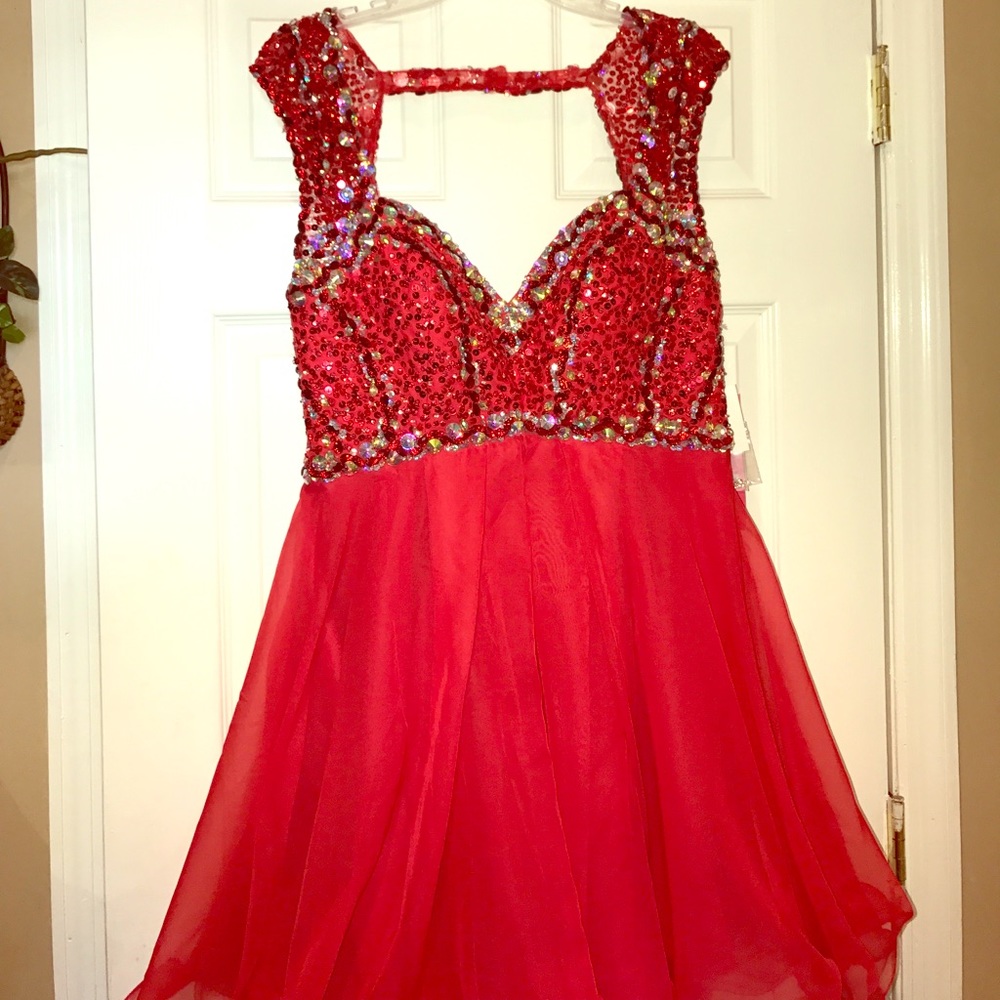 Red Beaded Homecoming Dress