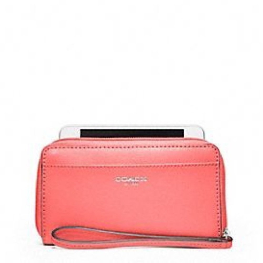 Pink Coach Saffiano leather E/W universal wallet