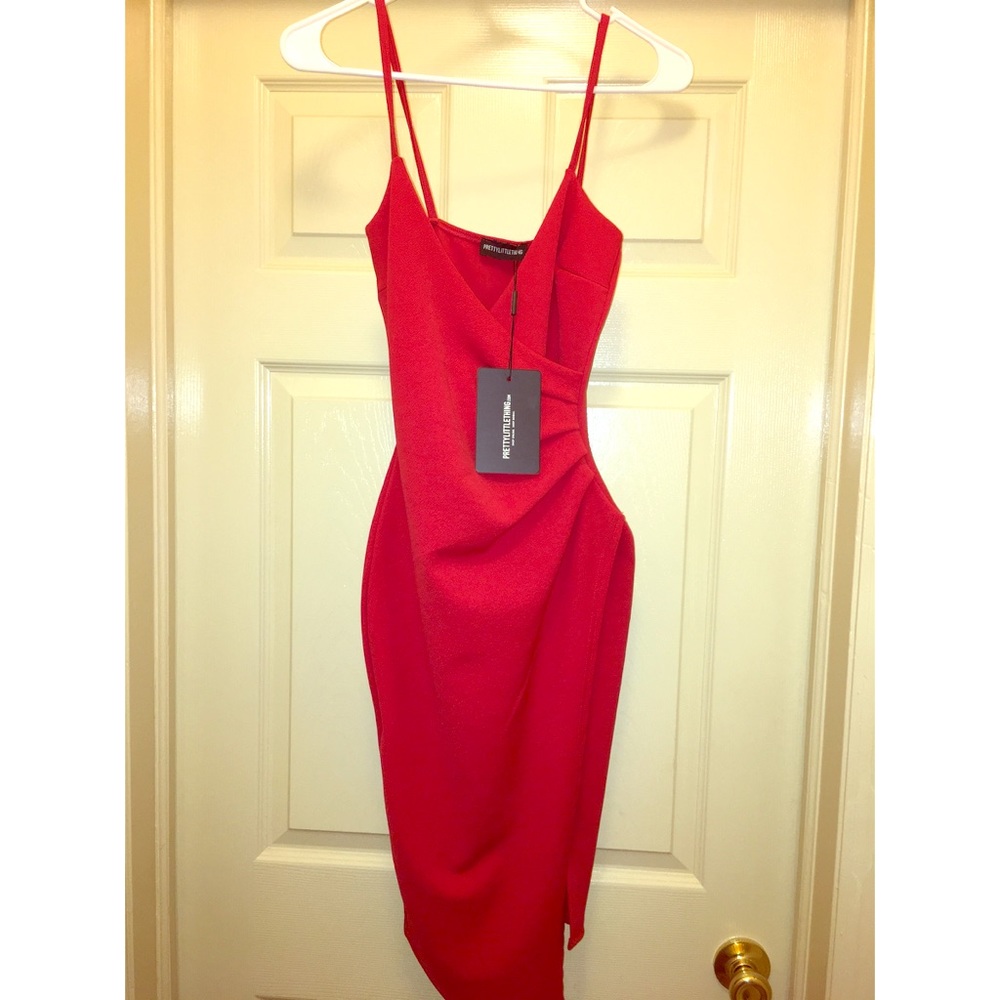 Red Wrap Midi Dress