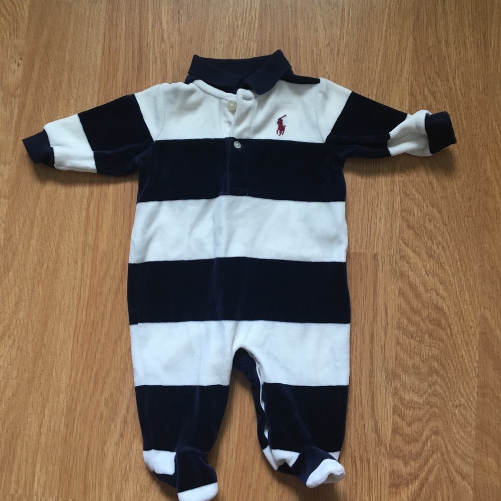 Ralph Lauren Baby Boy Cotton Blend Velour Footsies