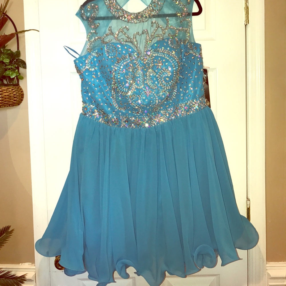 Blue Beaded Homecoming Dress