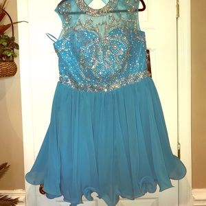 Blue Beaded Homecoming Dress