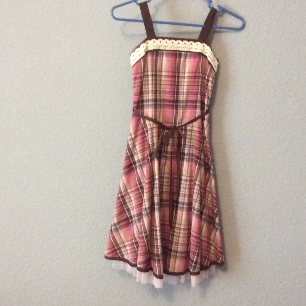 Brown/pink plaid girls dress