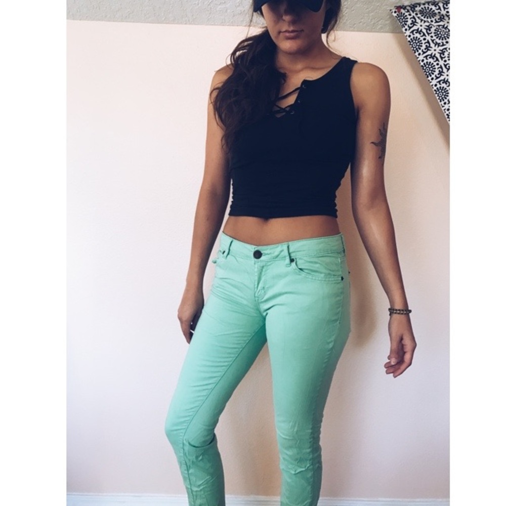 Pale green jeans
