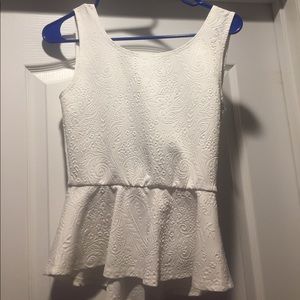 White Patterned Low Back Sleeveless Peplum Top