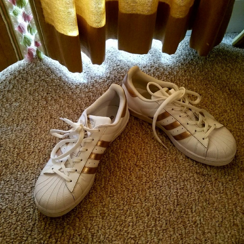 Gold stripped white addidas originals