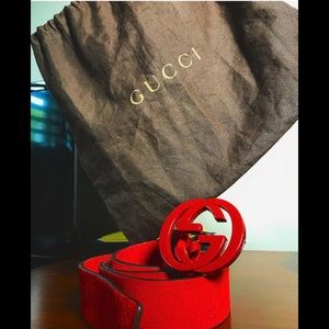 Gucci Belt in Red Suede, gloss Red Buckle.