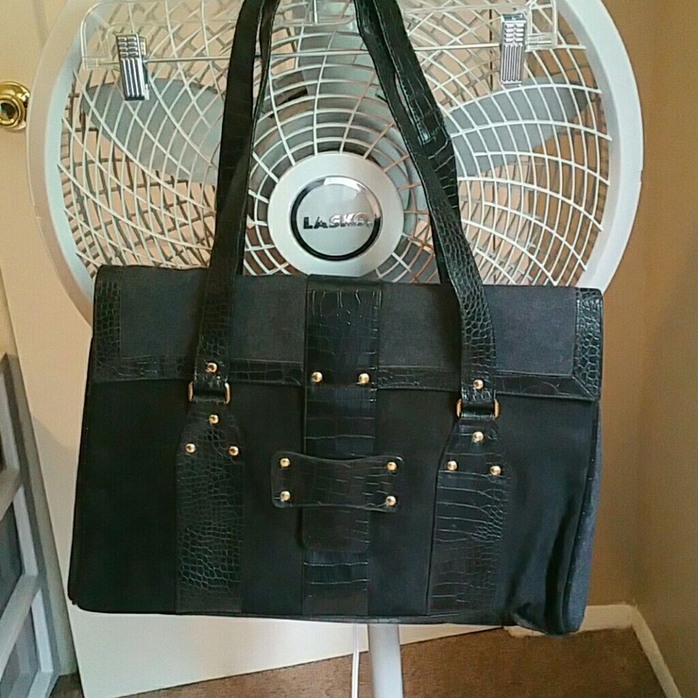 Faux Suede with Wool and Croc Embossed Purse