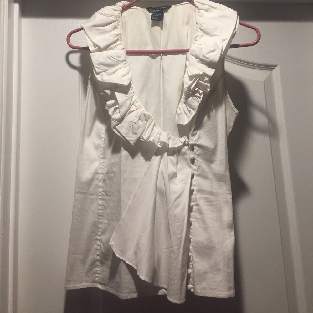 Boston Proper White Sleeveless Button Down