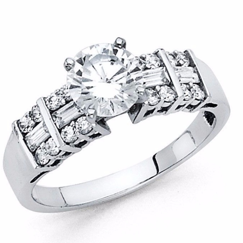 14k Solid White Gold Engagement Ring