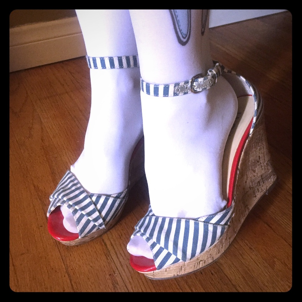 Peep-Toe Sailor Espadrilles, Wedge heals