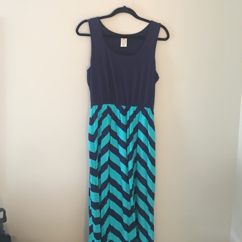 Navy and Turquoise Chevron Maxi Dress