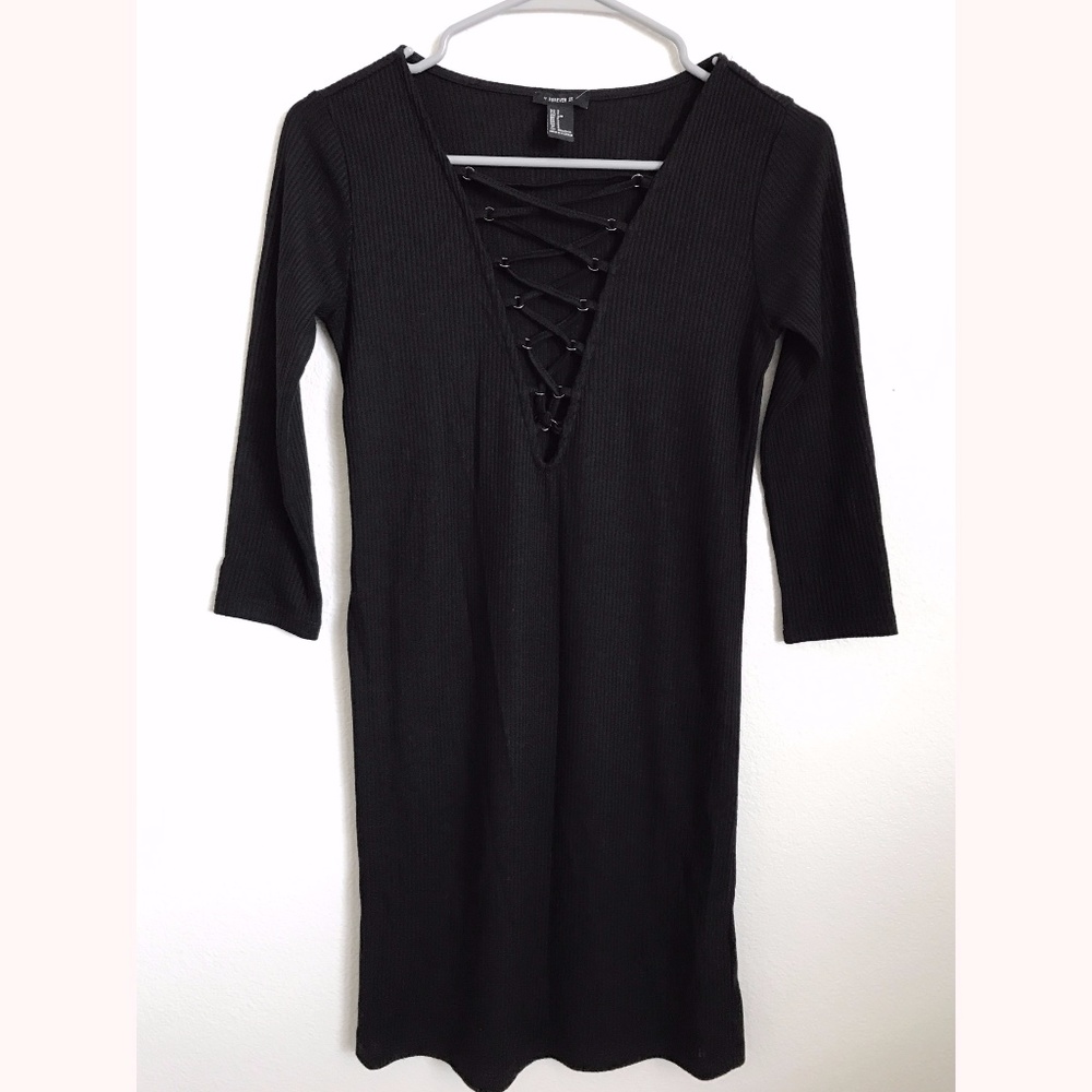 Forever 21 Black Lace-Up Dress