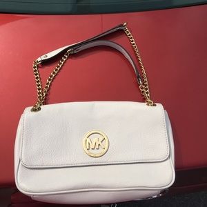 Michael kors handbag. White with gold chain.