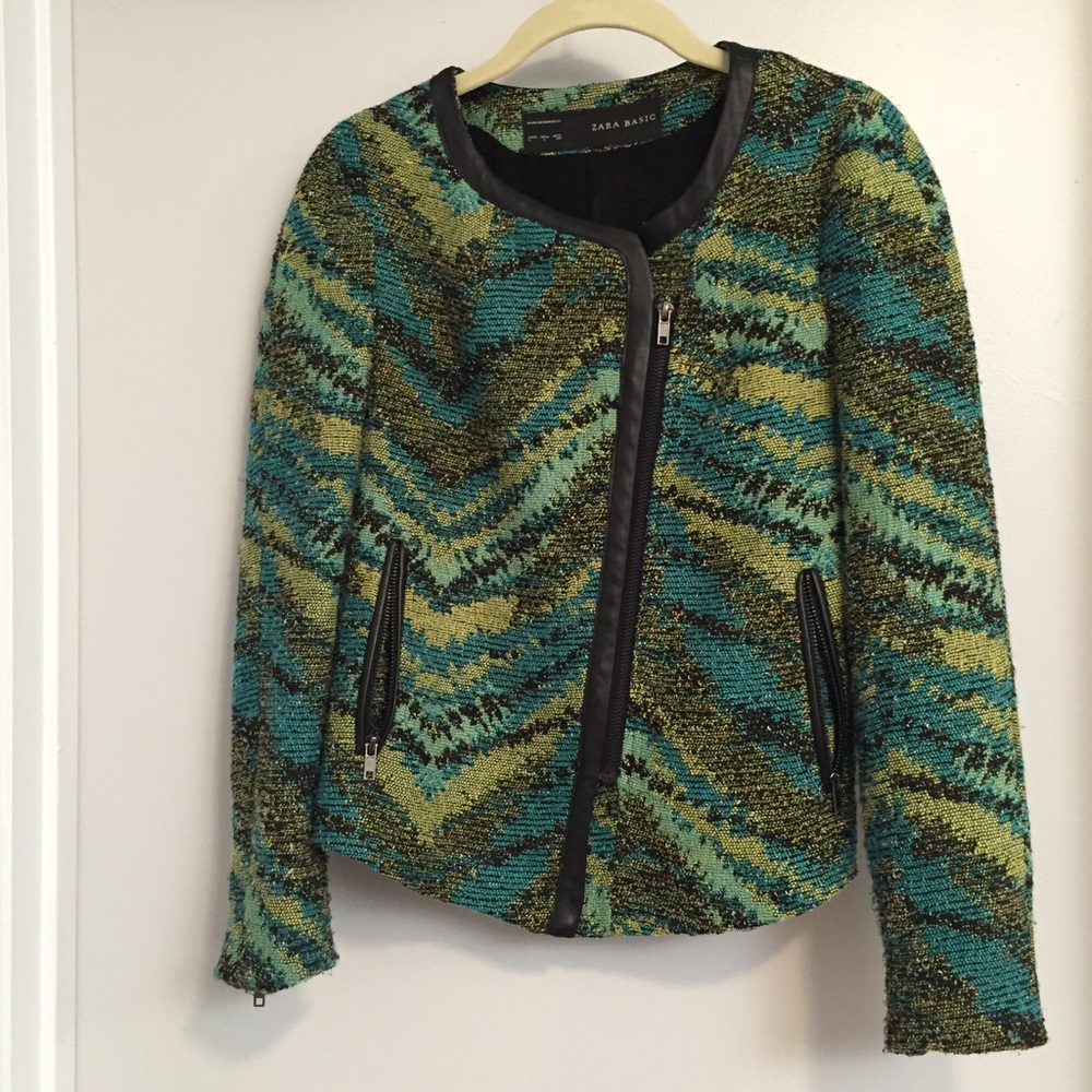 Zara jacket w faux leather trim & asymmetrical zip