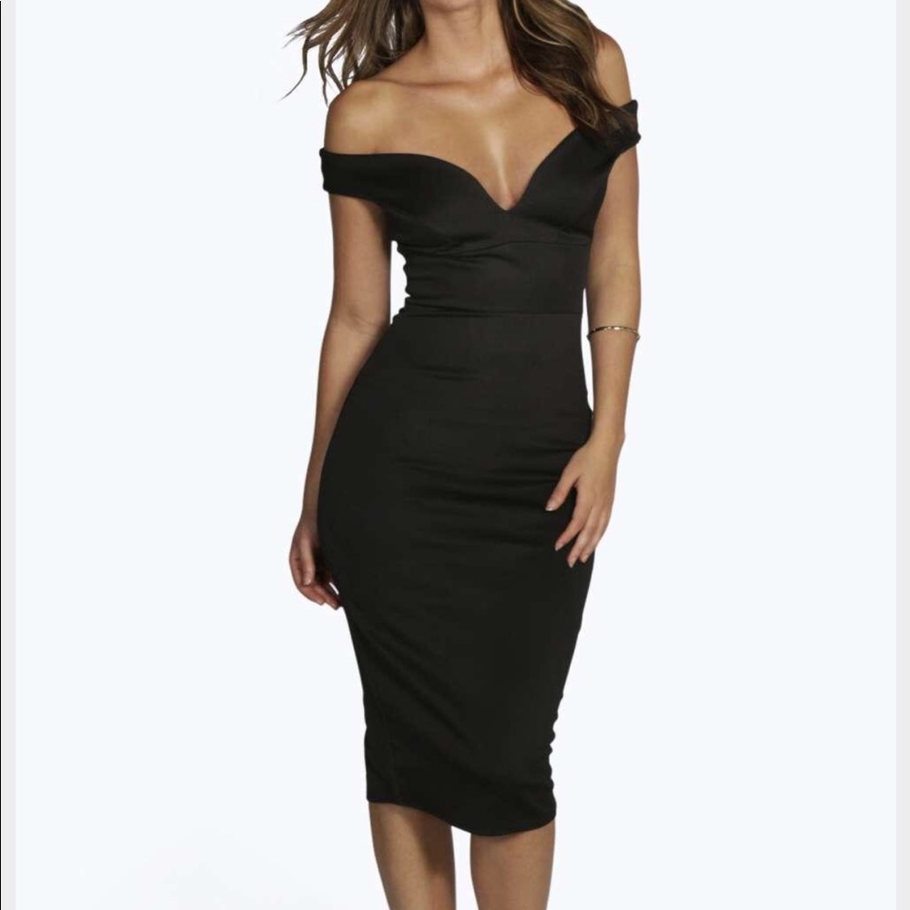 Boohoo sweetheart Bardot midi dress.