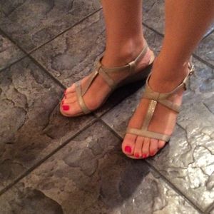 Anne Klein Pewter Sandals with Rhinestones Size 9