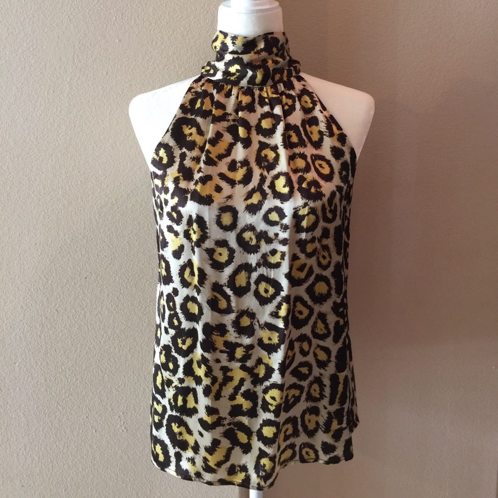 Pink Tartan V-Neck/Turtleneck Leopard Print Silk Blouse Halter Tank