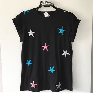 BNWT black sequin stars patched top