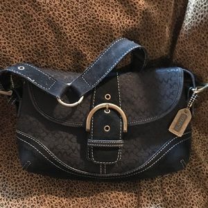 Vintage Leather & Canvas Coach Buckle Flap Bag!