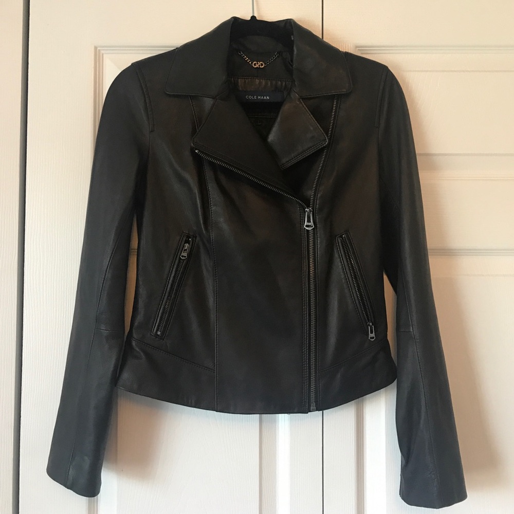 Cole Haan Asymmetrical Genuine Leather Jacket