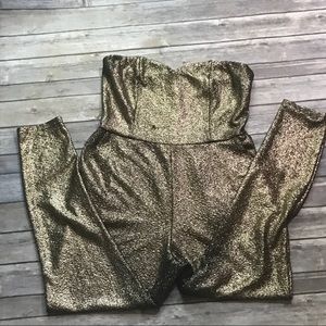 Gold sequin strapless jumpsuit size Large