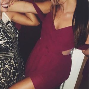 Maroon strapless dress with mesh on sides