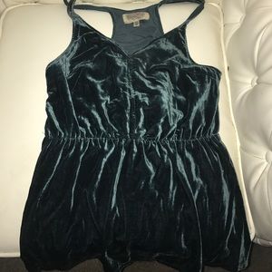 Blue/ green Plush velvet plummeting V neck top