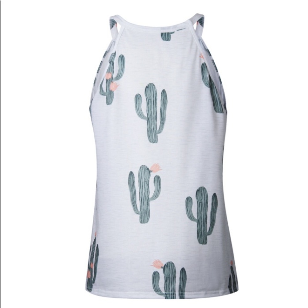 White Cactus Graphic Tank Top Strappy Cami Tee - Picture 4 of 5