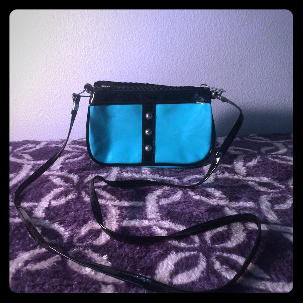 Studded Teal Plastic Handbag with Side Strap