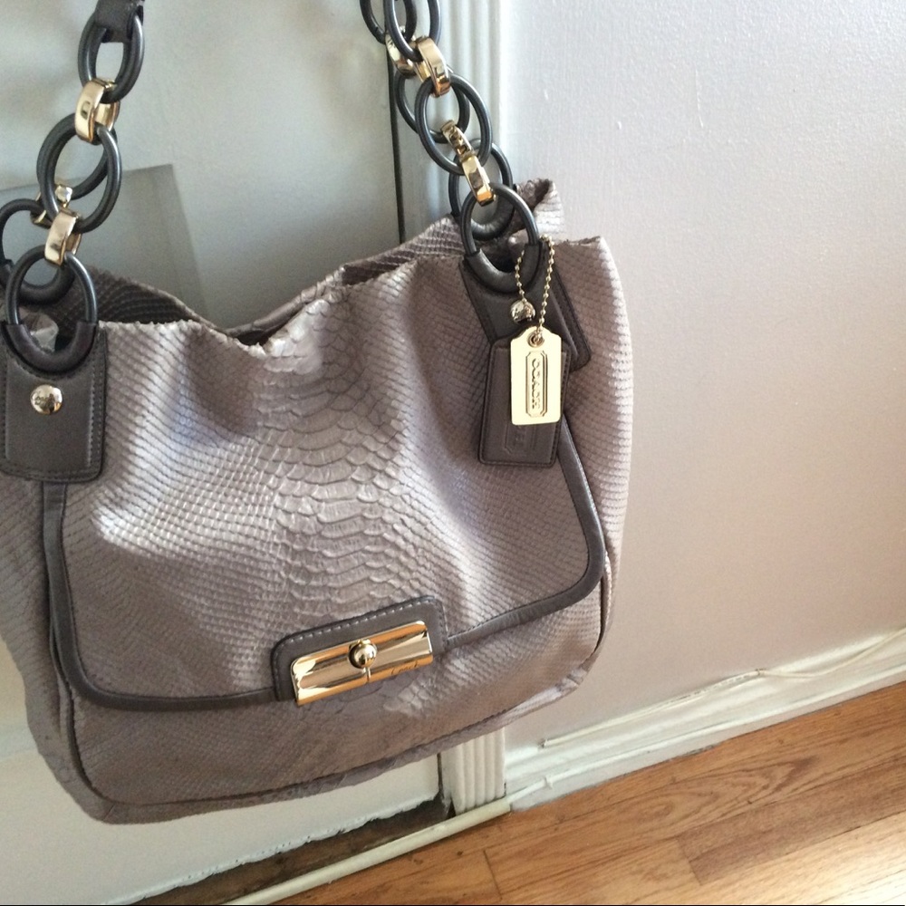 Gray color snake-skin Coach bag