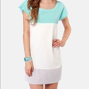 Lulus flying tri-colors sky blue color block dress