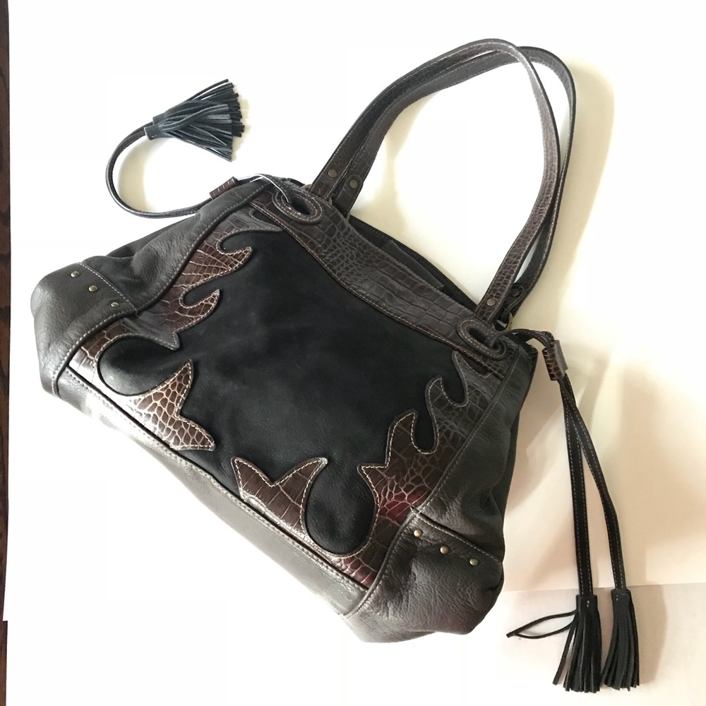 kate landry brown leather & black suede bag