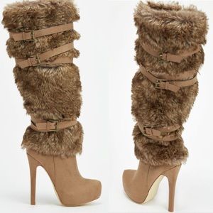 Furry High Heeled Boots