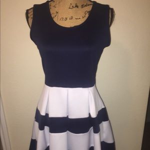 Blue and white striped dress