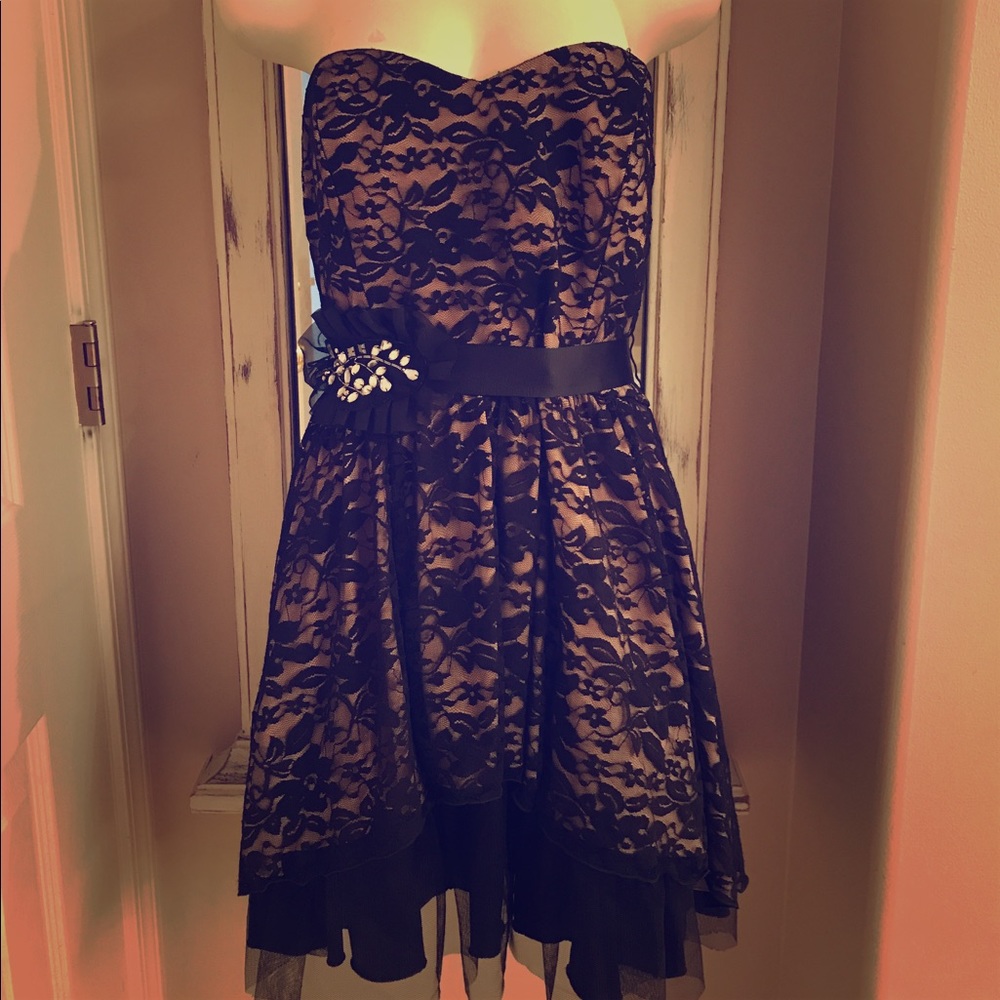 PROM💞Valentine's Day❤️Black Lace Rhinestone dress - Picture 1 of 4