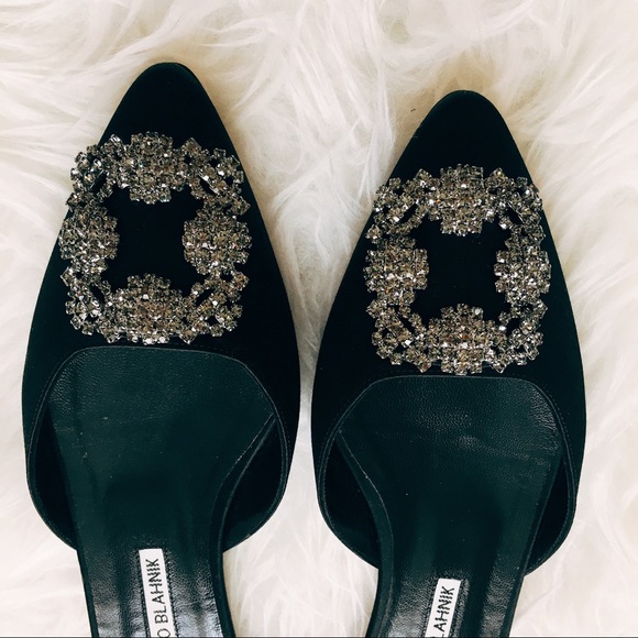 Manolo Blahnik Black Hangisi Satin slip on flats - Picture 2 of 5