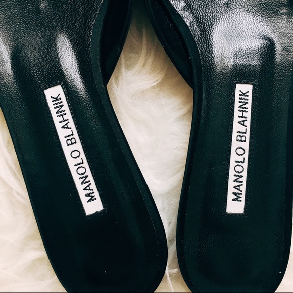 Manolo Blahnik Black Hangisi Satin slip on flats - Picture 3 of 5
