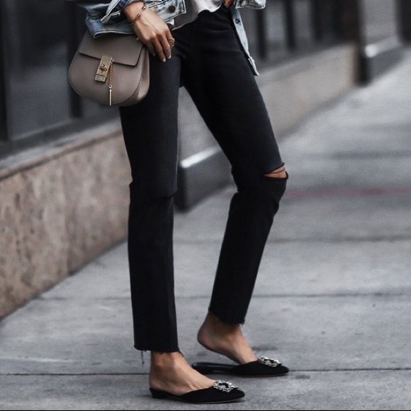 Manolo Blahnik Black Hangisi Satin slip on flats - Picture 5 of 5