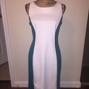 White and turquoise dress