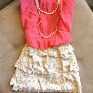 Boutique coral and lace dress